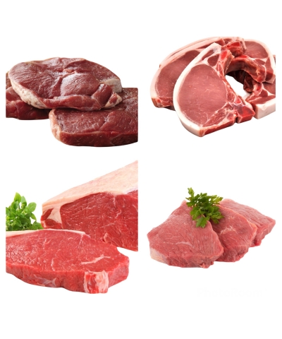 Steak & Chops Fresh Meat Hamper Pack. Pork Chops. Lamb, Sirloin & Rump Steaks